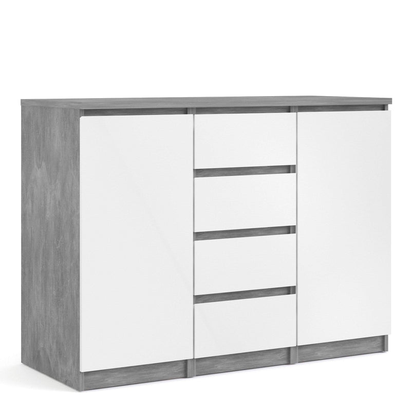 Naia Sideboard - 4 Drawers 2 Doors in Concrete and White High Gloss