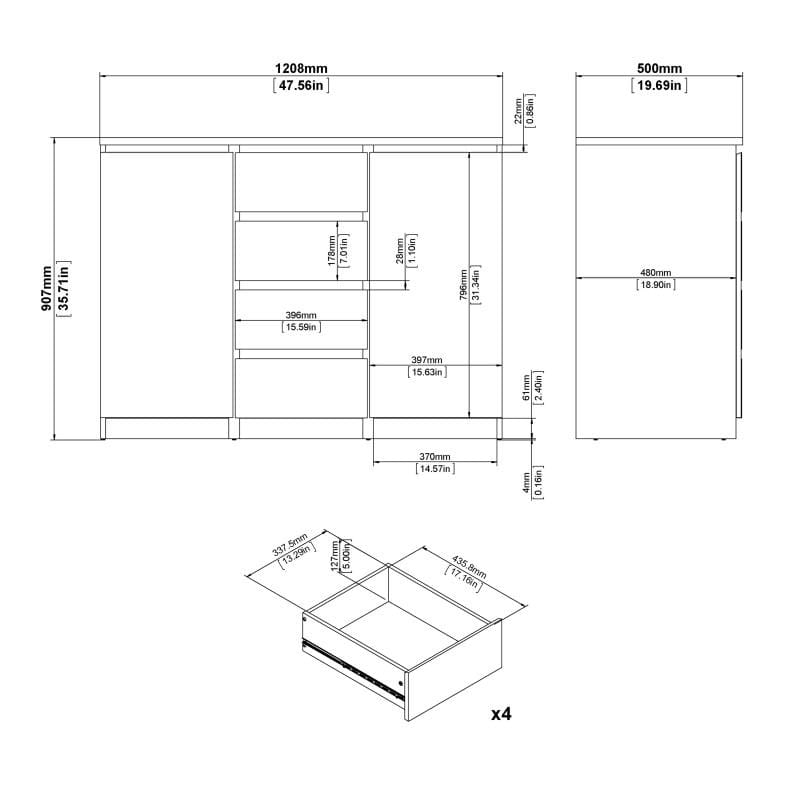 Naia Sideboard  4 Drawers 2 Doors in Jackson Hickory Oak