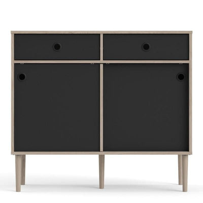 Rome Sideboard 2 Sliding Doors + 2 Drawers in Jackson Hickory Oak with Matt Black