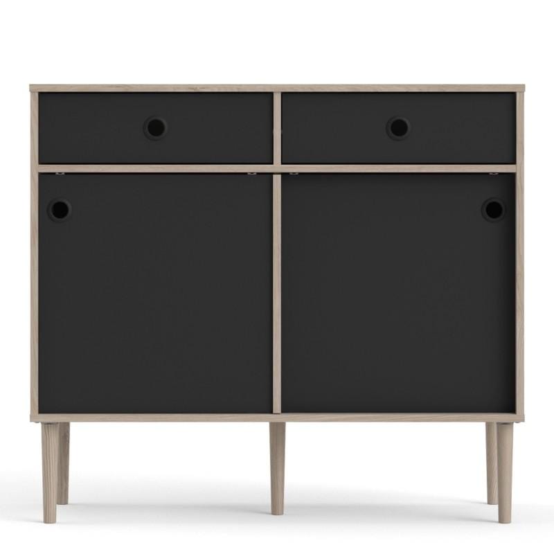 Rome Sideboard 2 Sliding Doors + 2 Drawers in Jackson Hickory Oak with Matt Black