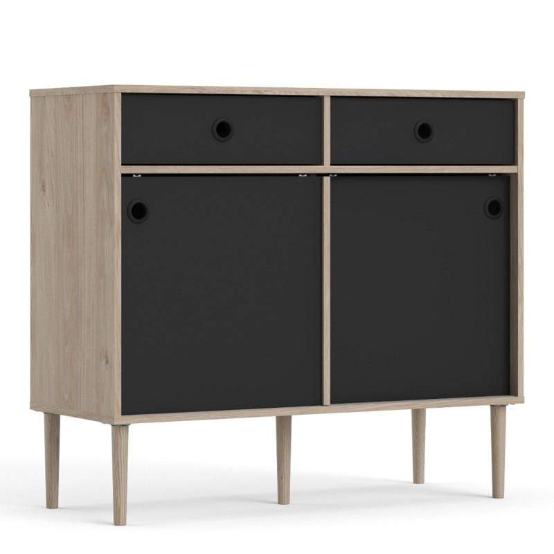 Rome Sideboard 2 Sliding Doors + 2 Drawers in Jackson Hickory Oak with Matt Black