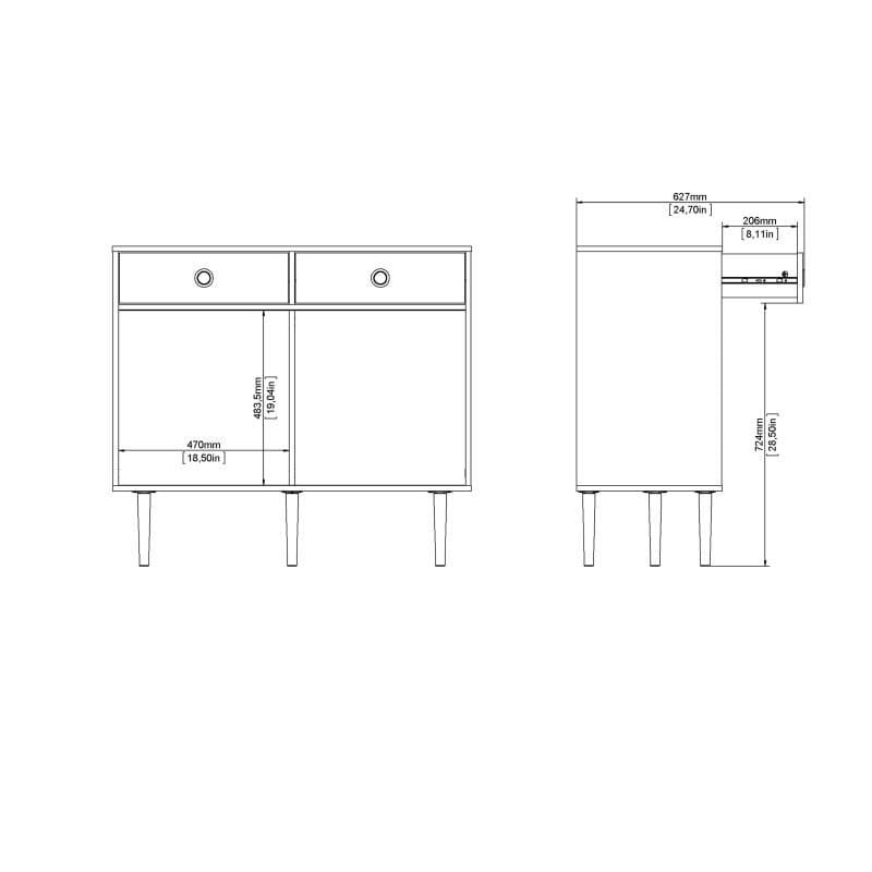 Rome Sideboard 2 Sliding Doors + 2 Drawers in Jackson Hickory Oak with Matt Black