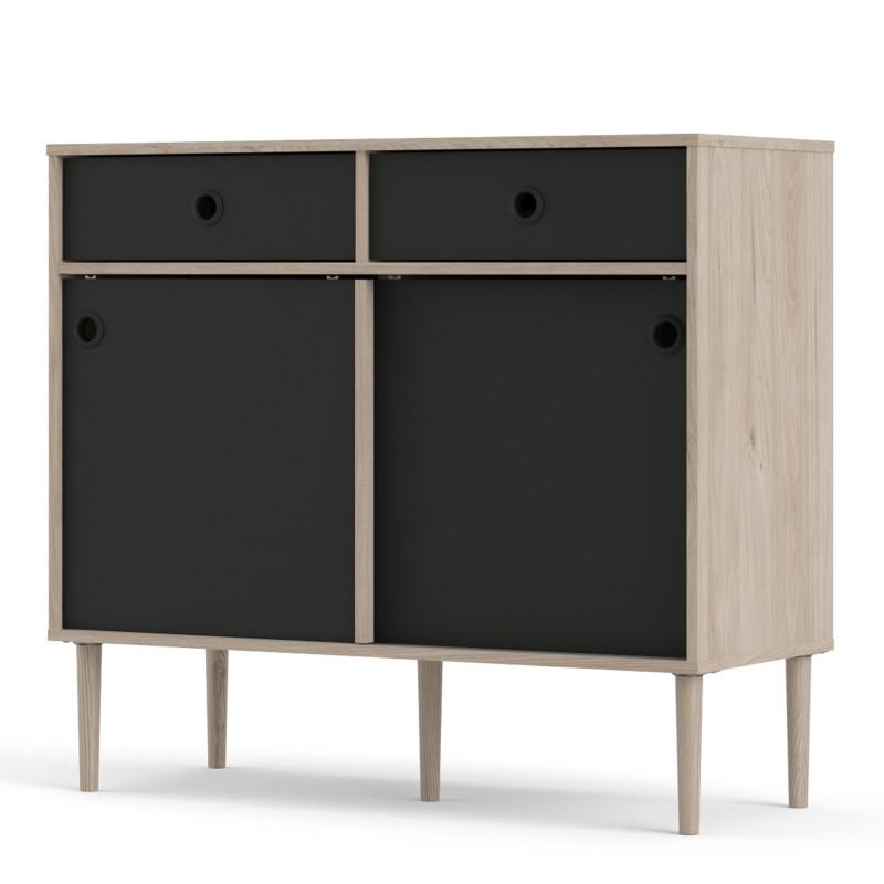 Rome Sideboard 2 Sliding Doors + 2 Drawers in Jackson Hickory Oak with Matt Black