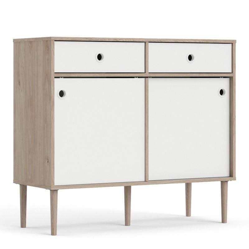 Rome Sideboard 2 Sliding Doors + 2 Drawers in Jackson Hickory Oak with Matt White