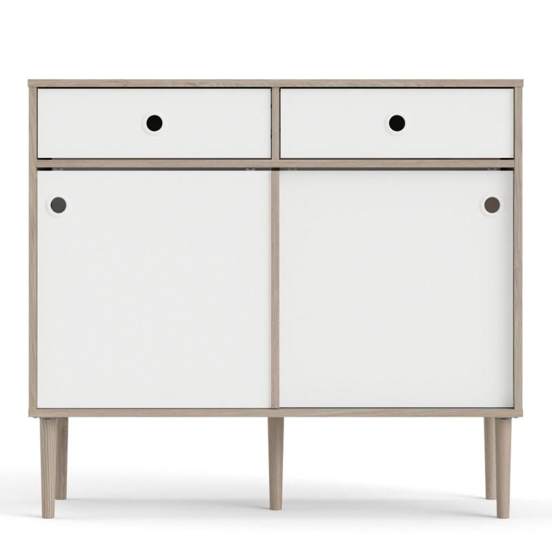 Rome Sideboard 2 Sliding Doors + 2 Drawers in Jackson Hickory Oak with Matt White