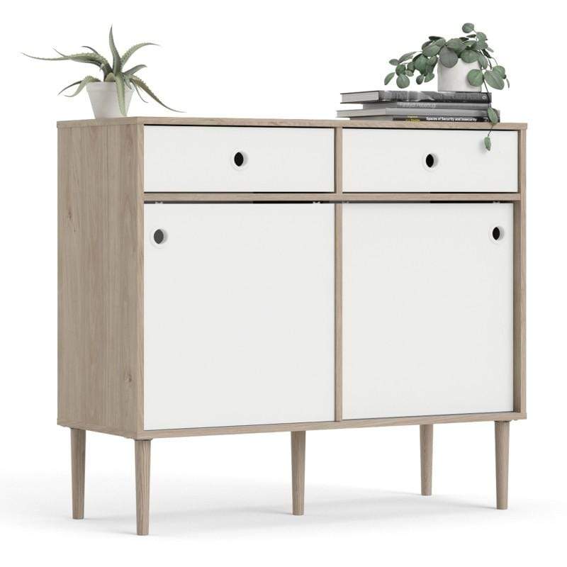 Rome Sideboard 2 Sliding Doors + 2 Drawers in Jackson Hickory Oak with Matt White