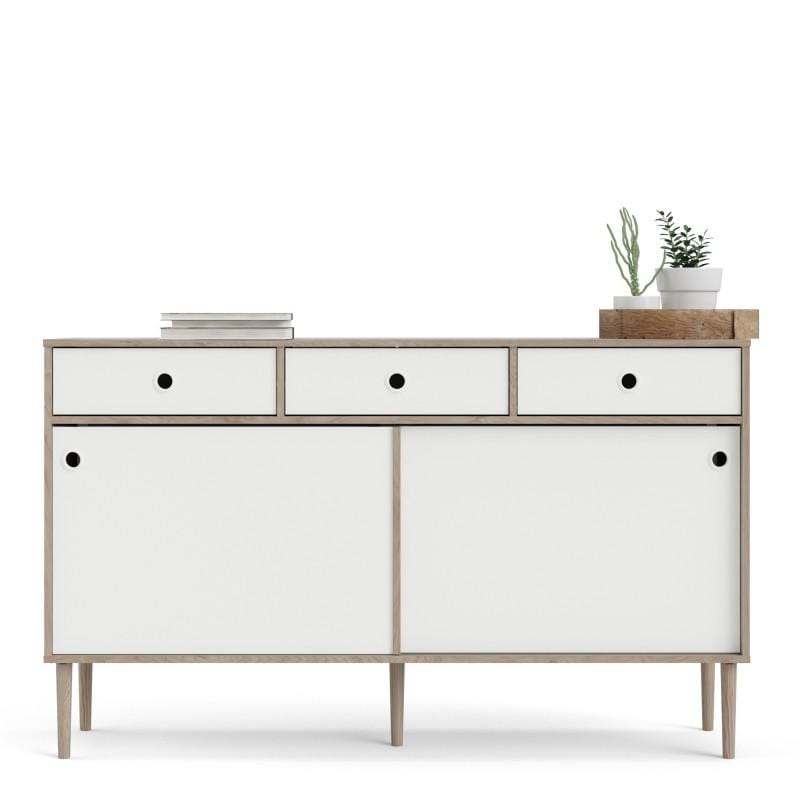 Rome Sideboard 2 Sliding Doors + 3 Drawers in Jackson Hickory Oak with Matt White