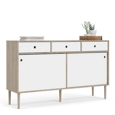 Rome Sideboard 2 Sliding Doors + 3 Drawers in Jackson Hickory Oak with Matt White