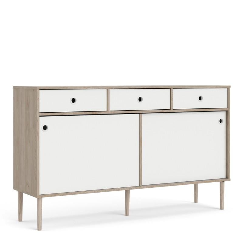 Rome Sideboard 2 Sliding Doors + 3 Drawers in Jackson Hickory Oak with Matt White