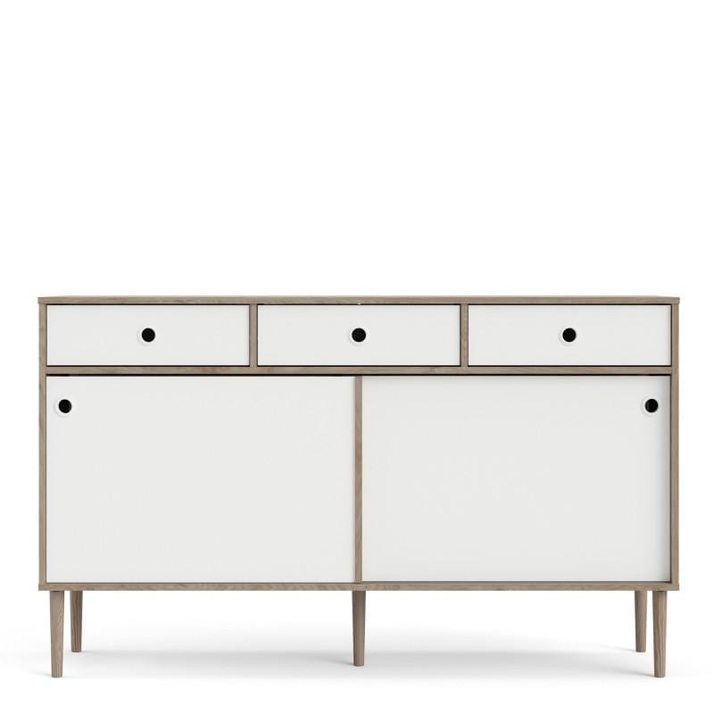 Rome Sideboard 2 Sliding Doors + 3 Drawers in Jackson Hickory Oak with Matt White