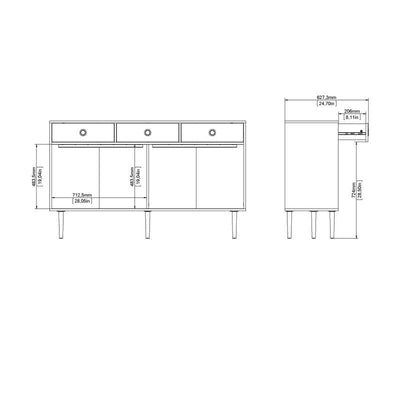 Rome Sideboard 2 Sliding Doors + 3 Drawers in Jackson Hickory Oak with Matt White