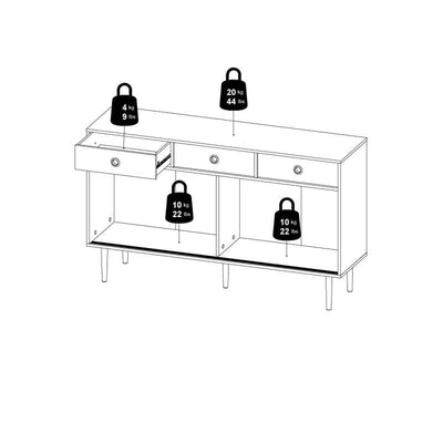 Rome Sideboard 2 Sliding Doors + 3 Drawers in Jackson Hickory Oak with Matt White