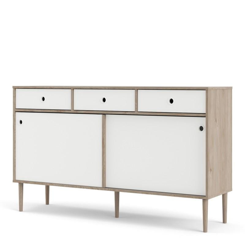 Rome Sideboard 2 Sliding Doors + 3 Drawers in Jackson Hickory Oak with Matt White