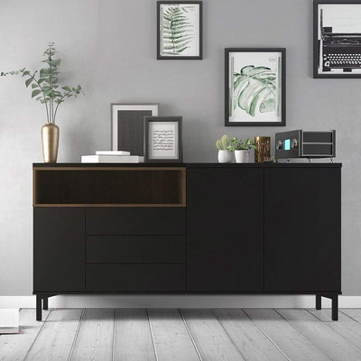 Roomers Sideboard 3 Drawers 3 Doors in Black and Walnut