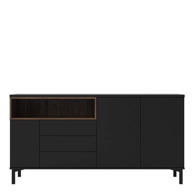 Roomers Sideboard 3 Drawers 3 Doors in Black and Walnut