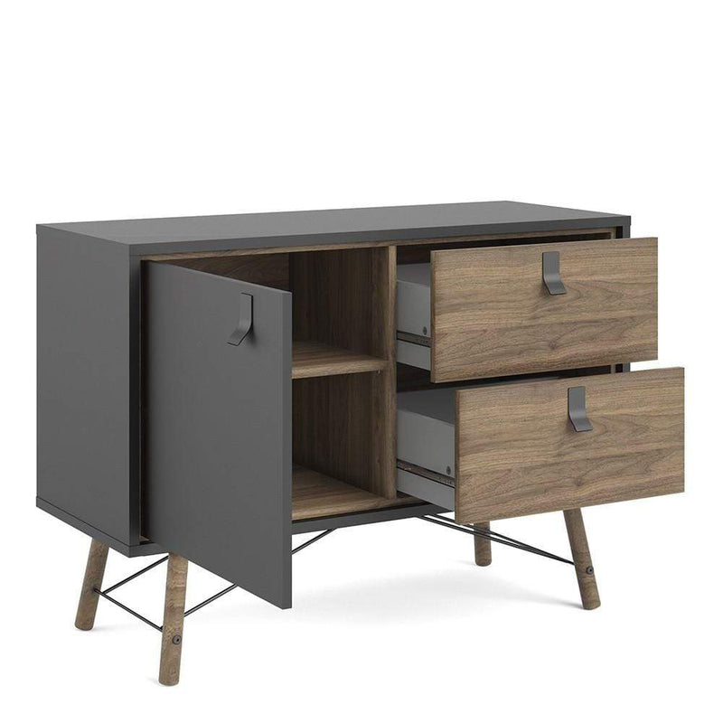 Ry Sideboard with 1 door + 2 drawers Matt Black Walnut