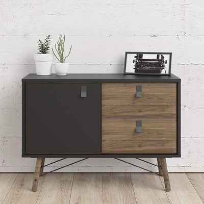 Ry Sideboard with 1 door + 2 drawers Matt Black Walnut