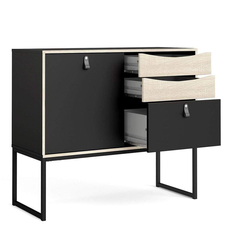 Stubbe Sideboard with 1 door + 3 drawers Matt Black Oak