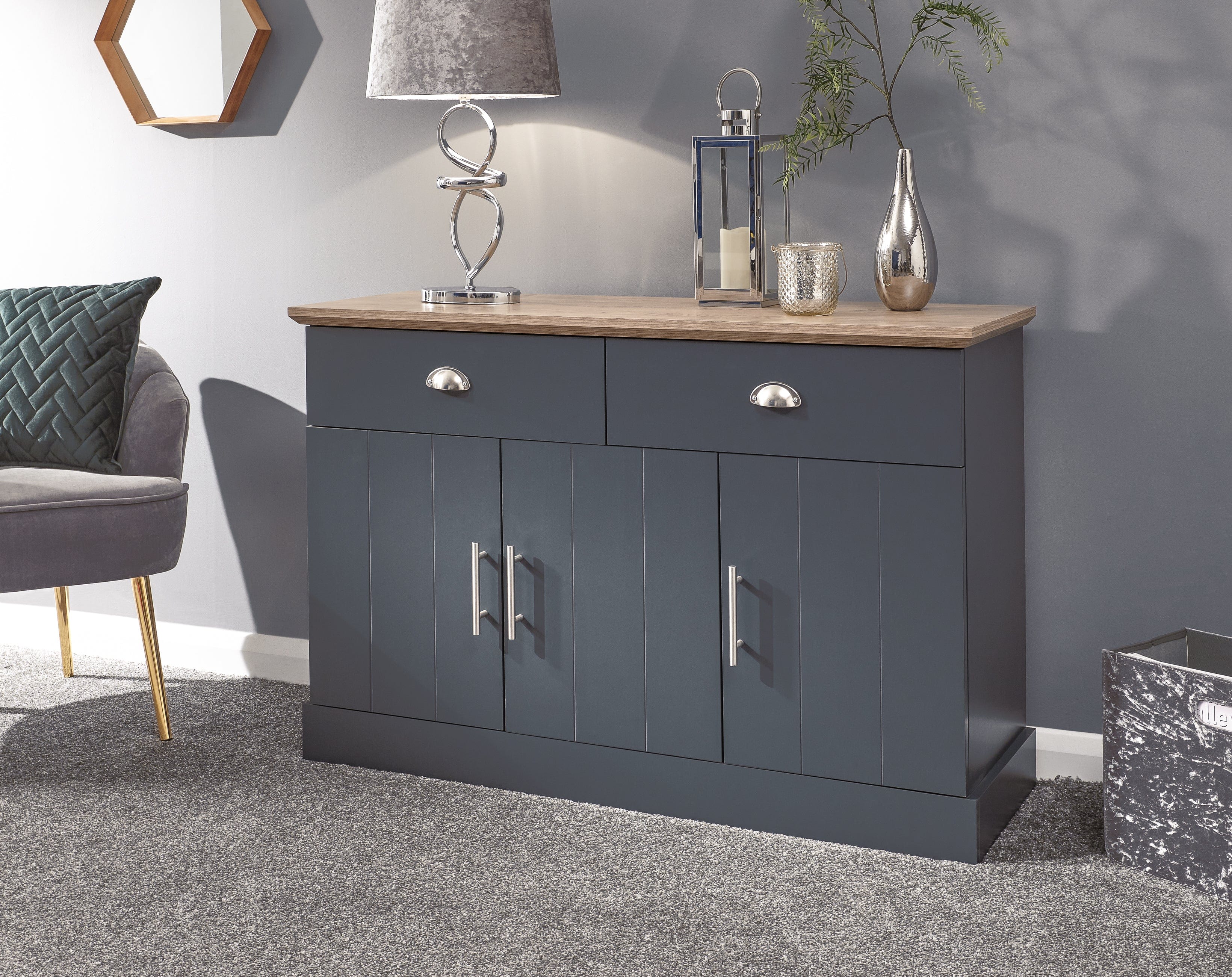 Slate blue store sideboard