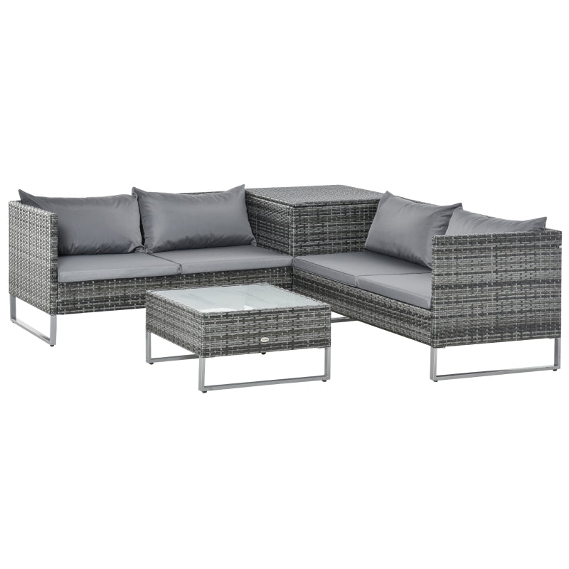 4 PCs Garden Rattan Wicker Outdoor Furniture Patio Corner Sofa- Mixed Grey