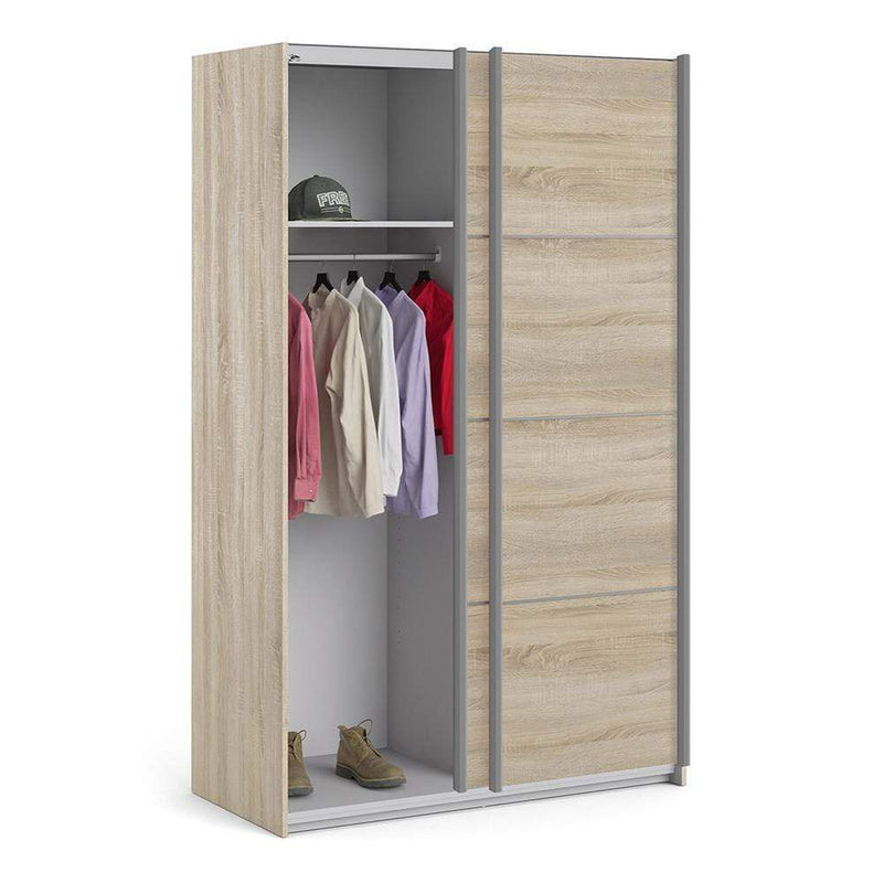 Verona Sliding Wardrobe 120cm in Oak with Oak Doors with 2 Shelves