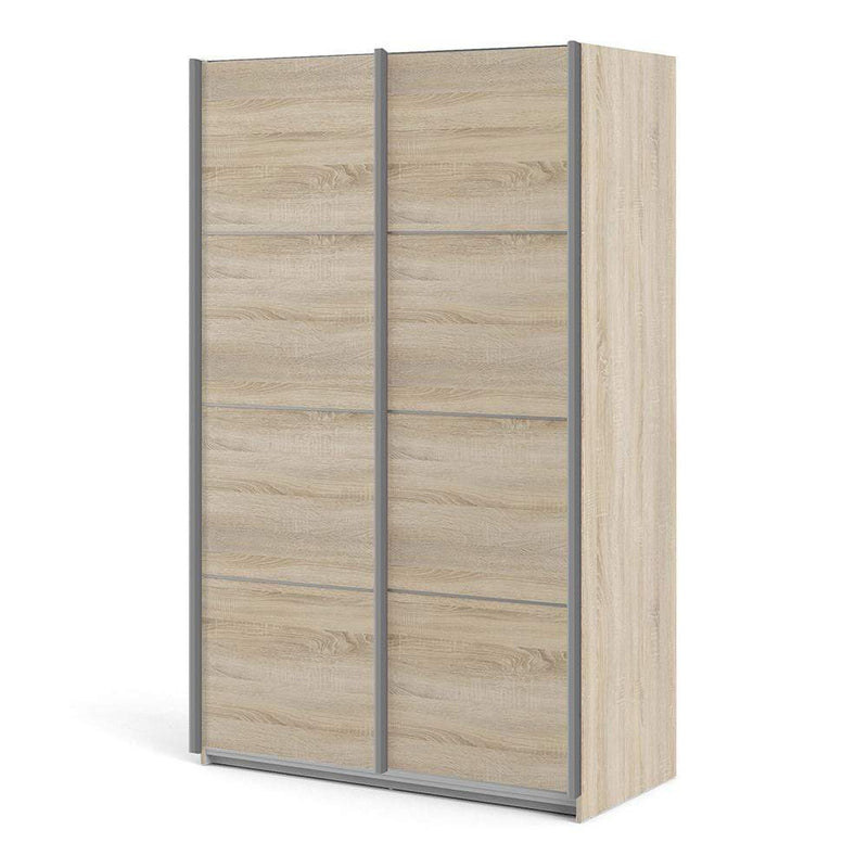 Verona Sliding Wardrobe 120cm in Oak with Oak Doors with 2 Shelves