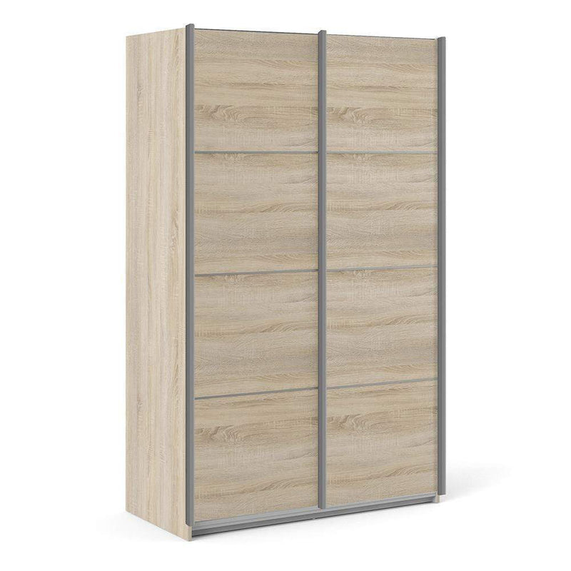 Verona Sliding Wardrobe 120cm in Oak with Oak Doors with 2 Shelves