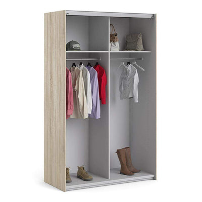 Verona Sliding Wardrobe 120cm in Oak with Oak Doors with 2 Shelves