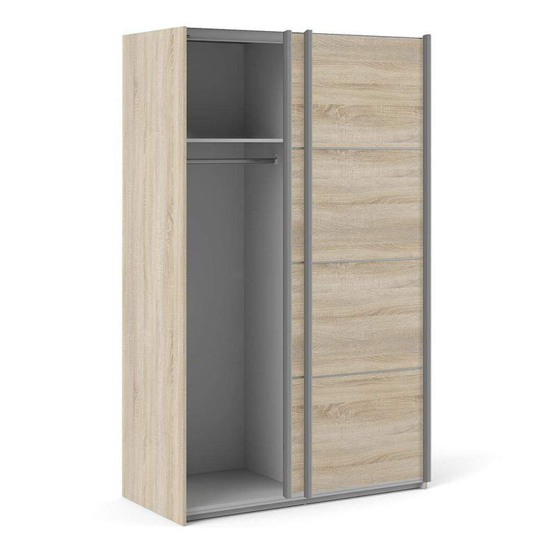 Verona Sliding Wardrobe 120cm in Oak with Oak Doors with 2 Shelves