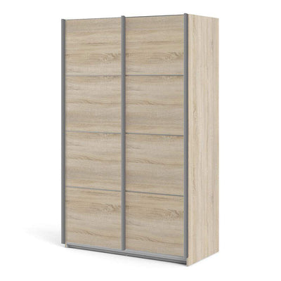 Verona Sliding Wardrobe 120cm in Oak with Oak Doors with 5 Shelves