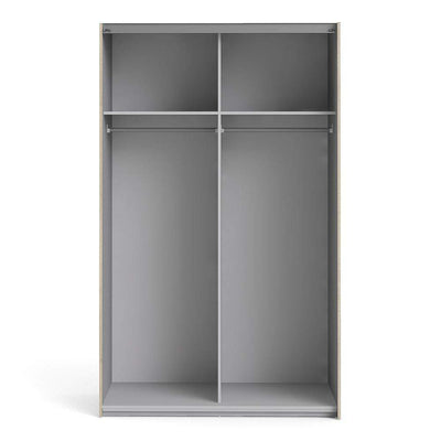 Verona Sliding Wardrobe 120cm in Oak with White Doors with 2 Shelves