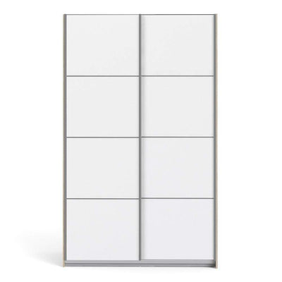 Verona Sliding Wardrobe 120cm in Oak with White Doors with 2 Shelves