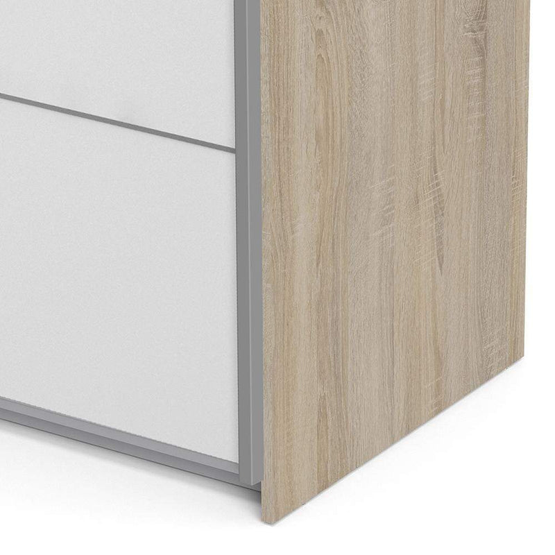 Verona Sliding Wardrobe 120cm in Oak with White Doors with 2 Shelves