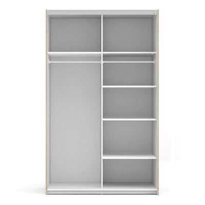 Verona Sliding Wardrobe 120cm in Oak with White Doors with 5 Shelves