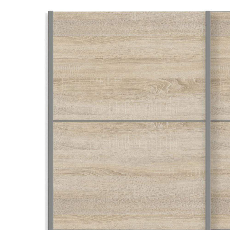 Verona Sliding Wardrobe 120cm in White with Oak Doors with 2 Shelves