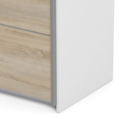 Verona Sliding Wardrobe 120cm in White with Oak Doors with 2 Shelves