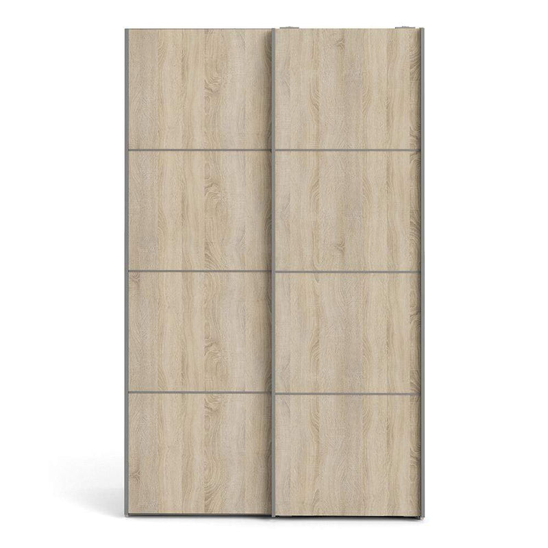 Verona Sliding Wardrobe 120cm in White with Oak Doors with 5 Shelves