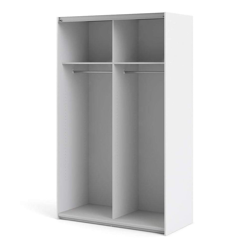 Verona Sliding Wardrobe 120cm in White with White Doors with 2 Shelves