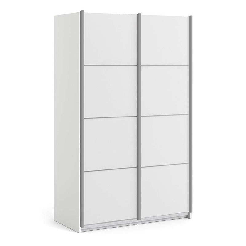 Verona Sliding Wardrobe 120cm in White with White Doors with 2 Shelves