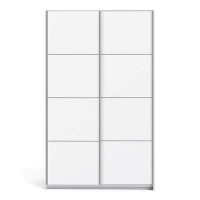 Verona Sliding Wardrobe 120cm in White with White Doors with 2 Shelves