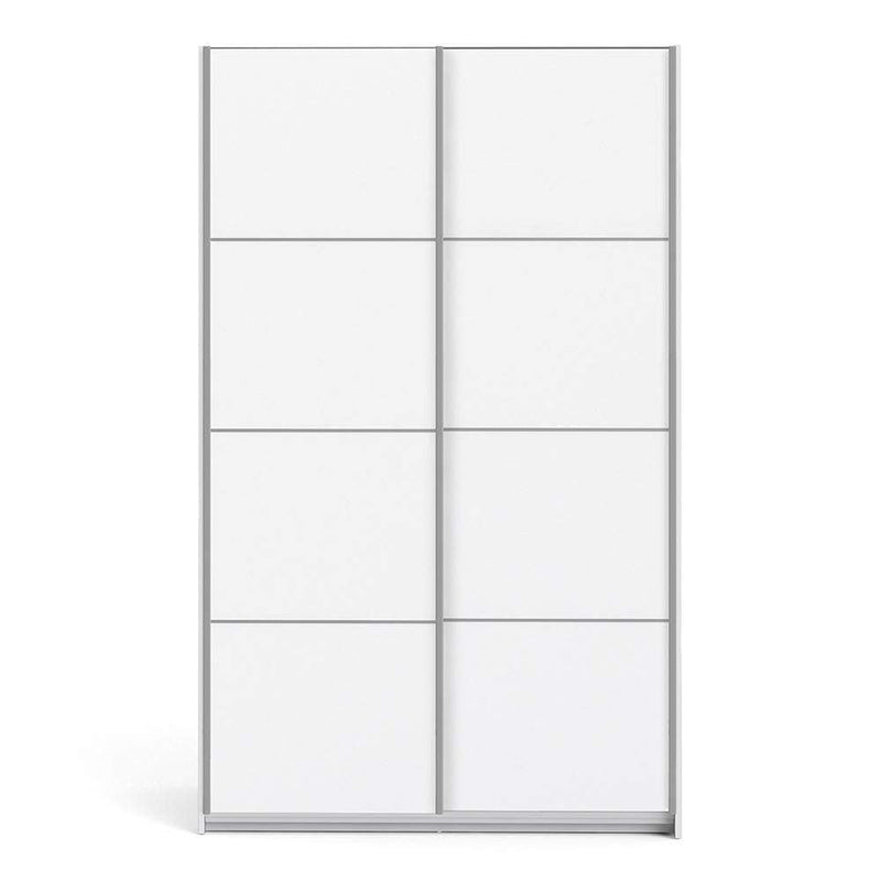 Verona Sliding Wardrobe 120cm in White with White Doors with 2 Shelves