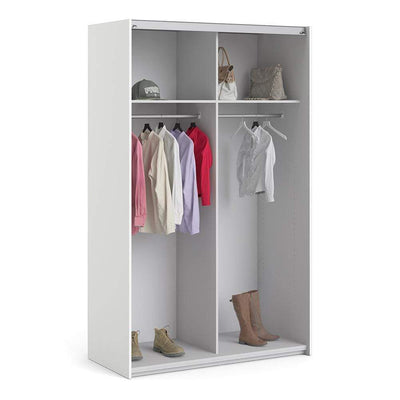 Verona Sliding Wardrobe 120cm in White with White Doors with 2 Shelves