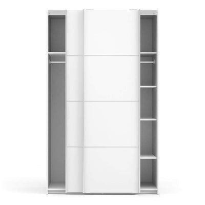 Verona Sliding Wardrobe 120cm in White with White Doors with 5 Shelves