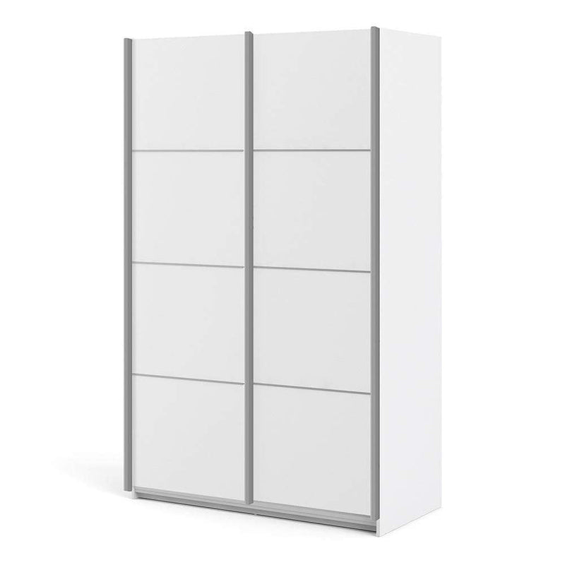 Verona Sliding Wardrobe 120cm in White with White Doors with 5 Shelves