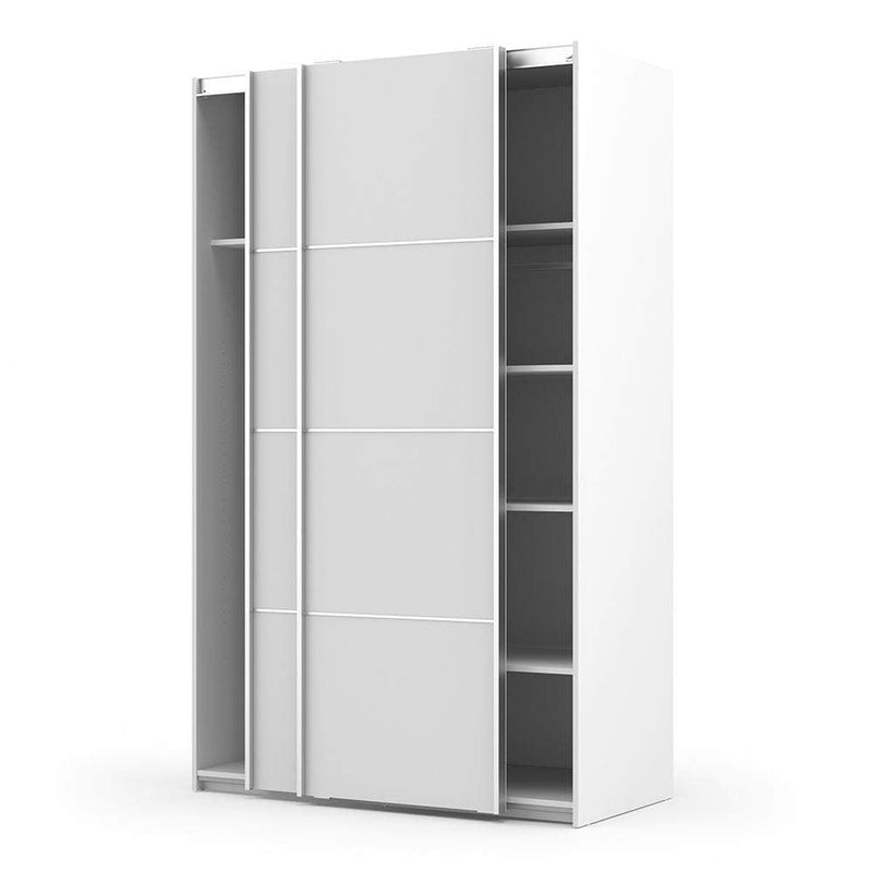 Verona Sliding Wardrobe 120cm in White with White Doors with 5 Shelves