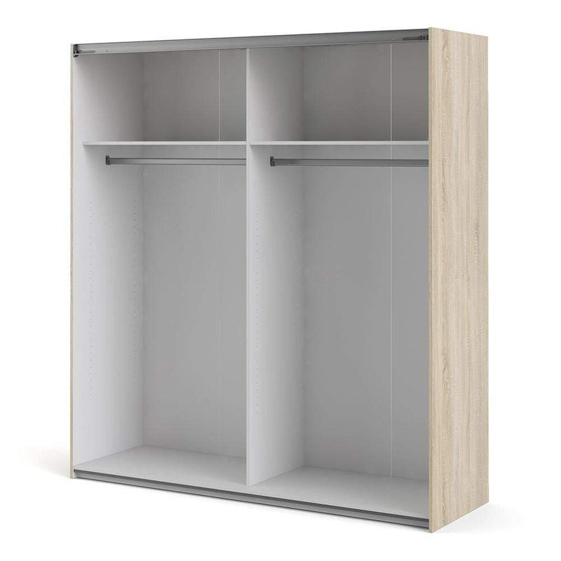 Verona Sliding Wardrobe 180cm in Oak with Mirror Doors with 2 Shelves