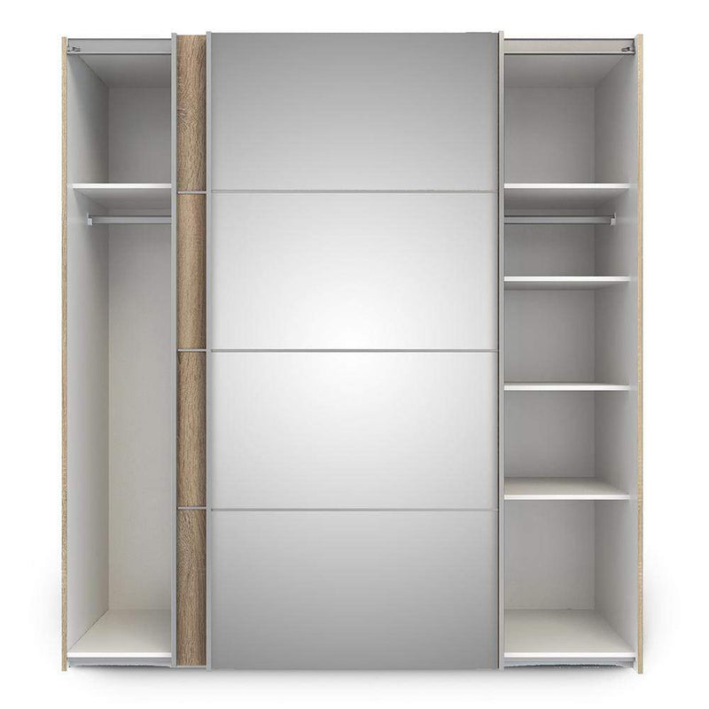 Verona Sliding Wardrobe 180cm in Oak with Oak and Mirror Doors with 5 Shelves