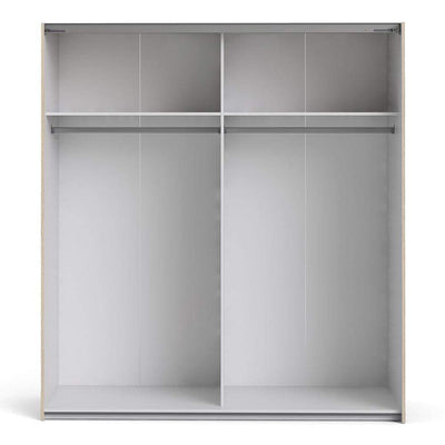 Verona Sliding Wardrobe 180cm in Oak with White and Mirror Doors with 2 Shelves