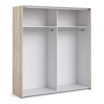 Verona Sliding Wardrobe 180cm in Oak with White and Mirror Doors with 2 Shelves