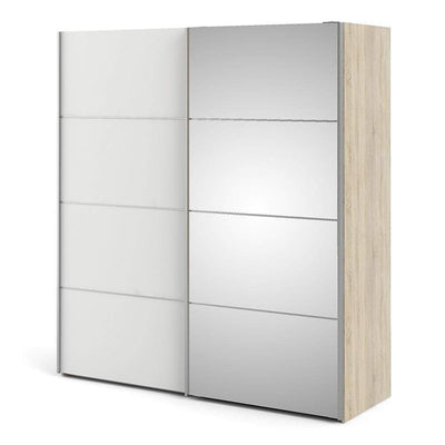 Verona Sliding Wardrobe 180cm in Oak with White and Mirror Doors with 5 Shelves